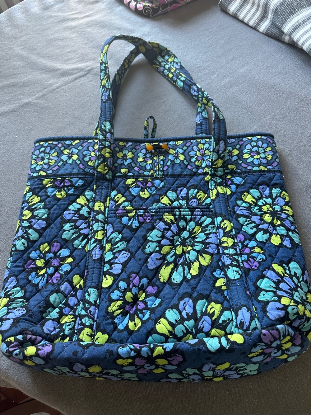 Vera Bradley Navy Quilted Floral Tote with Turquoise and Lime Accents